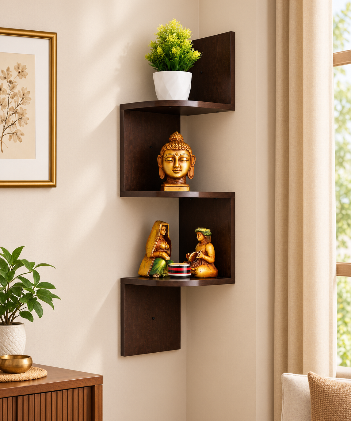 Corner wall shelves