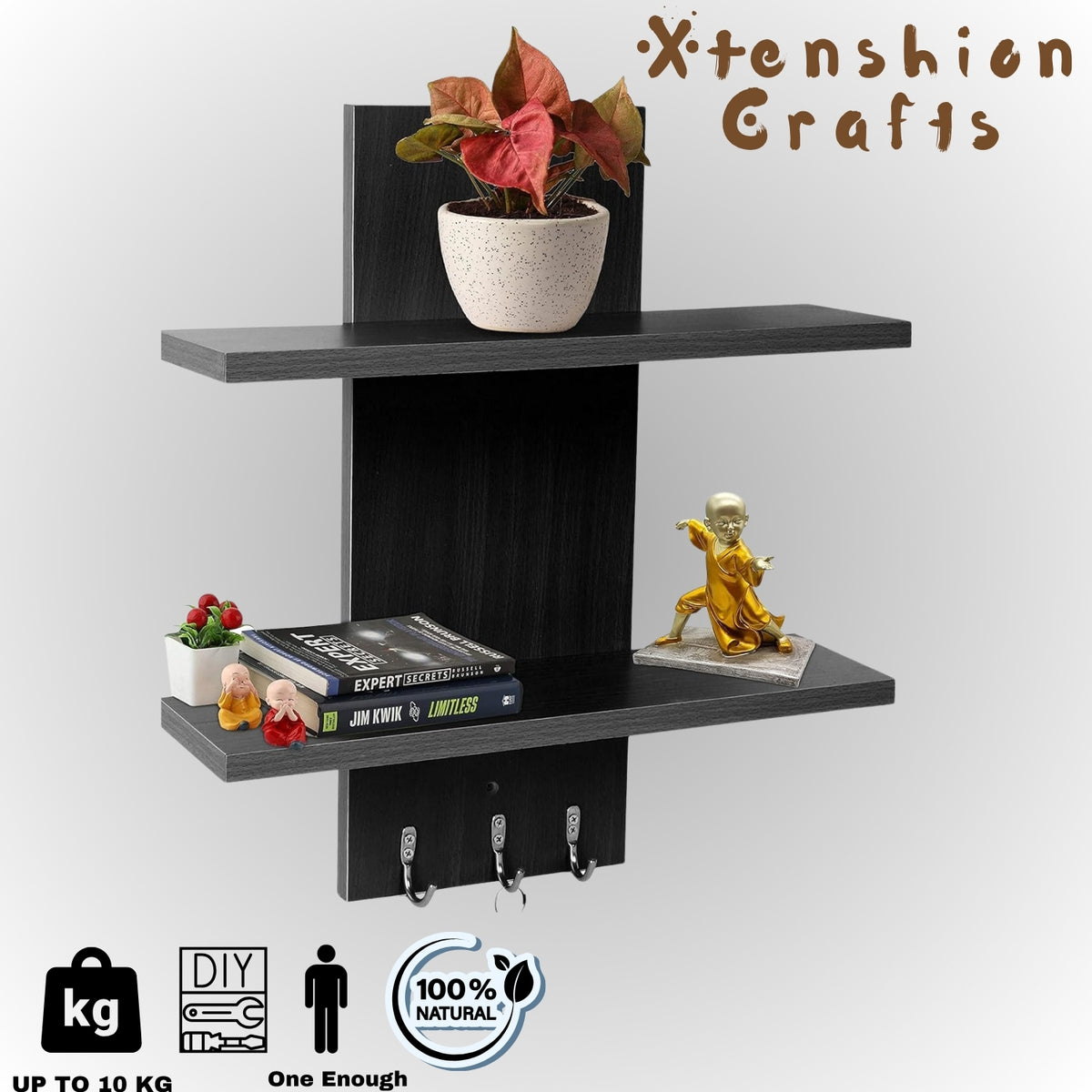 wooden wall shelf & key holder – montessori style organizer