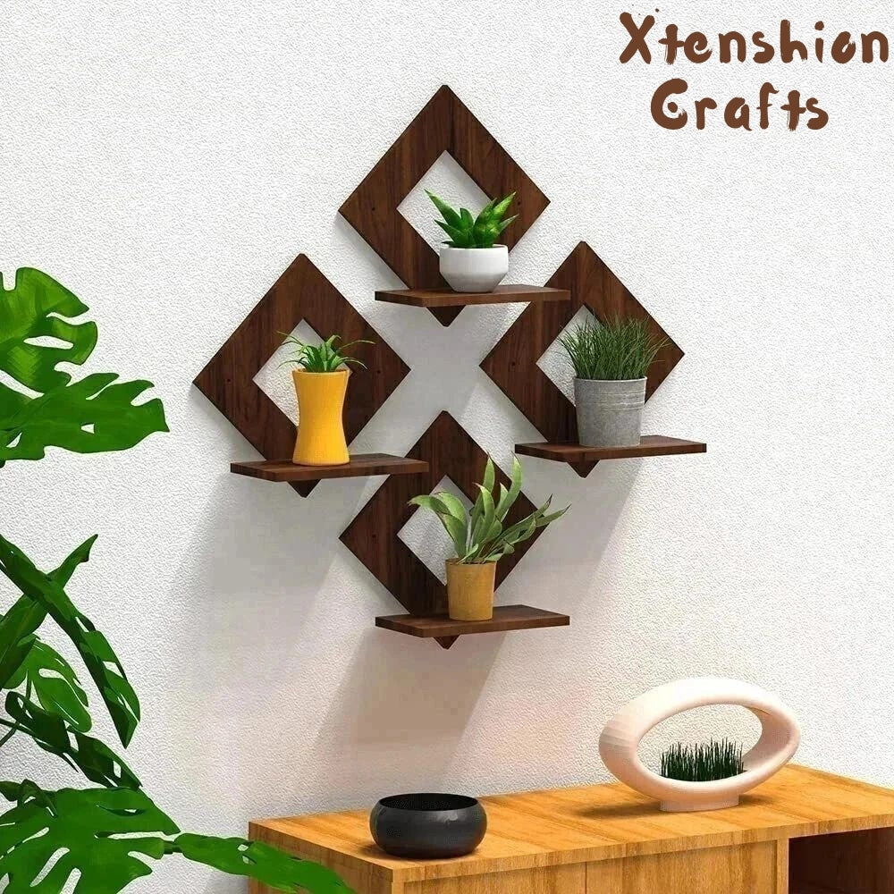 4-Square Wooden Wall Shelf