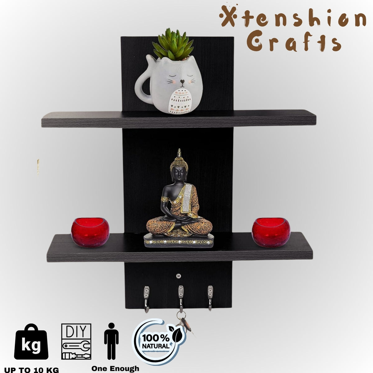 Wooden Wall Shelf & Key Holder – Montessori Style Organizer black.jpg