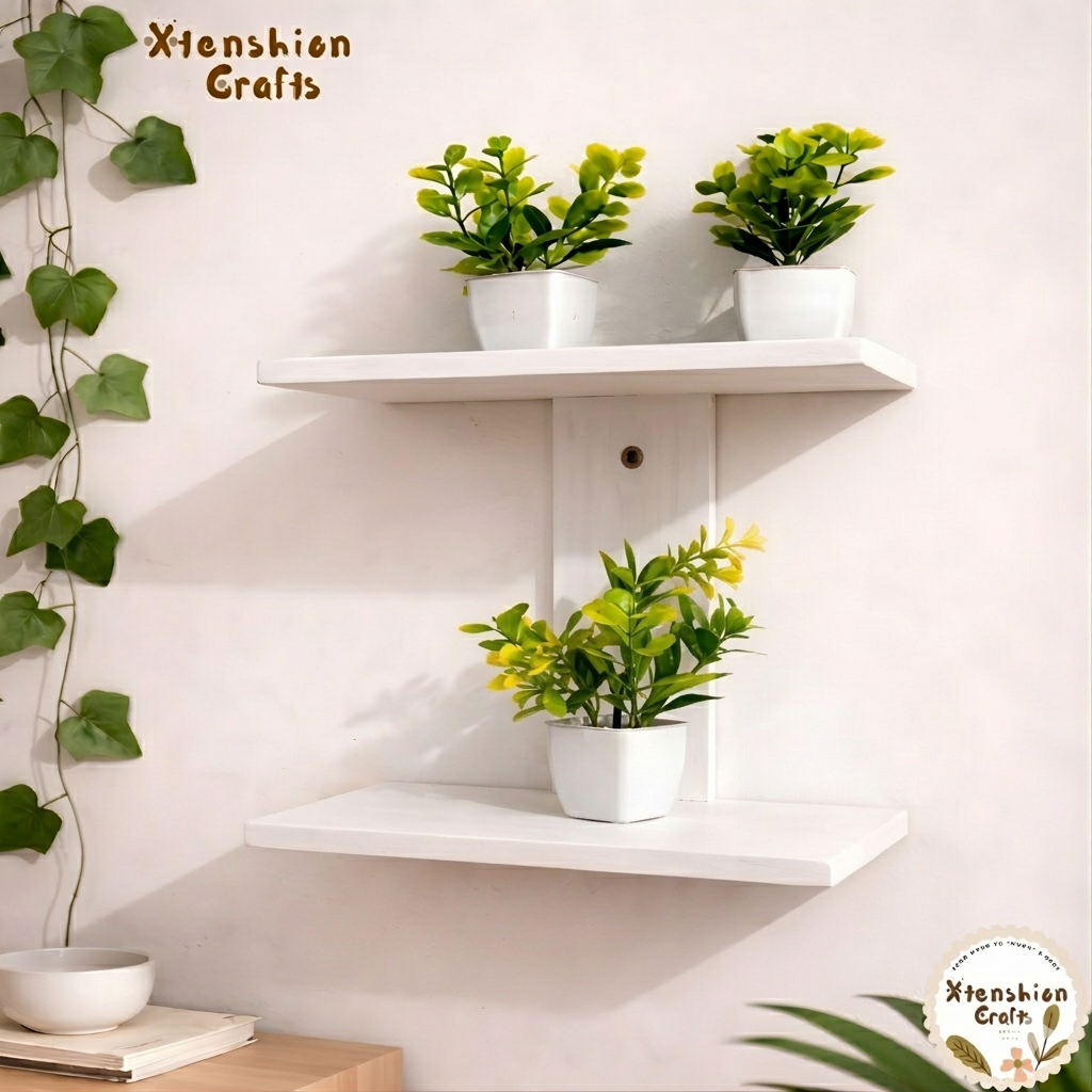 2-tier wooden wall shelf