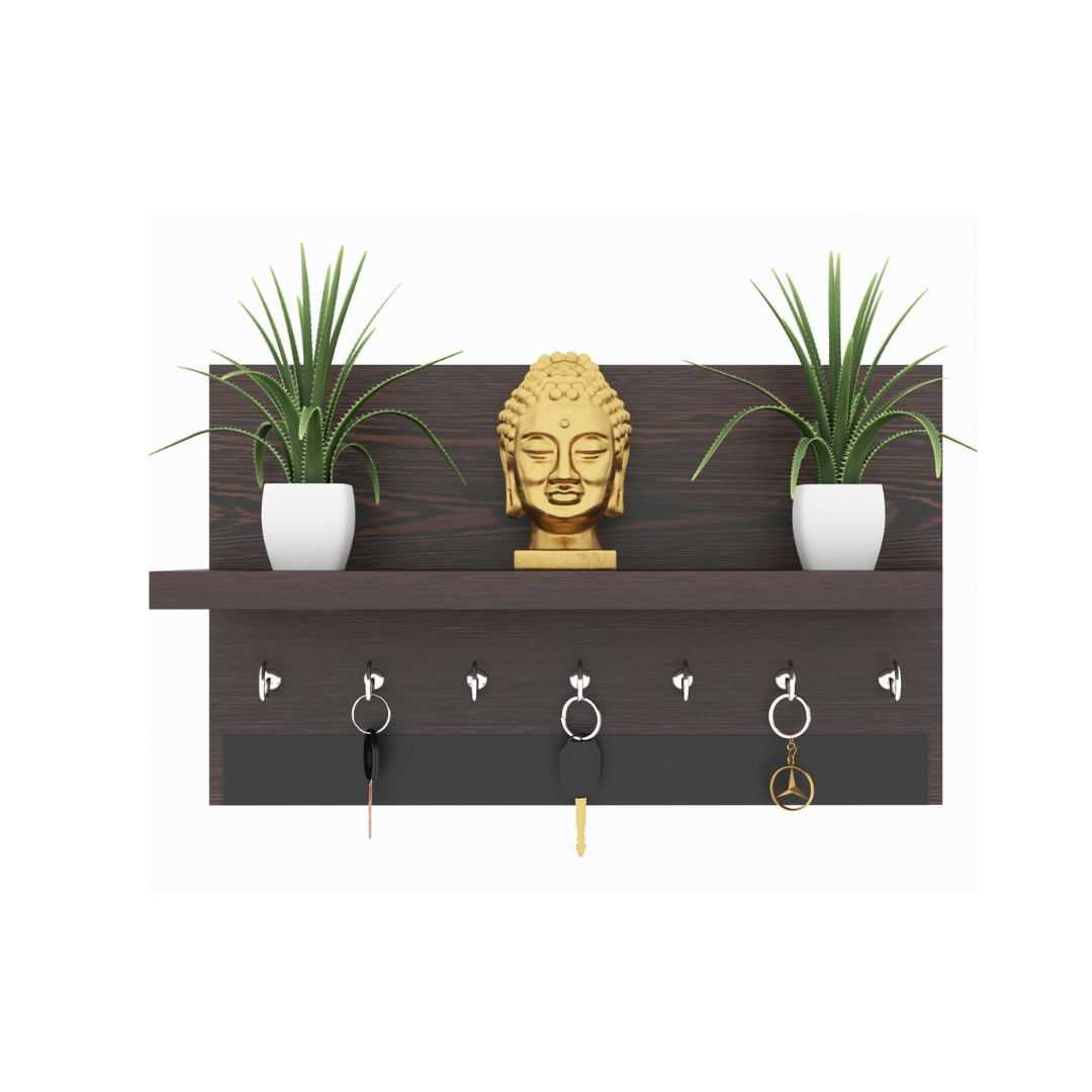Stylish Wooden Wall Shelf with Key Holder for Kids — Montessori Style Organizer