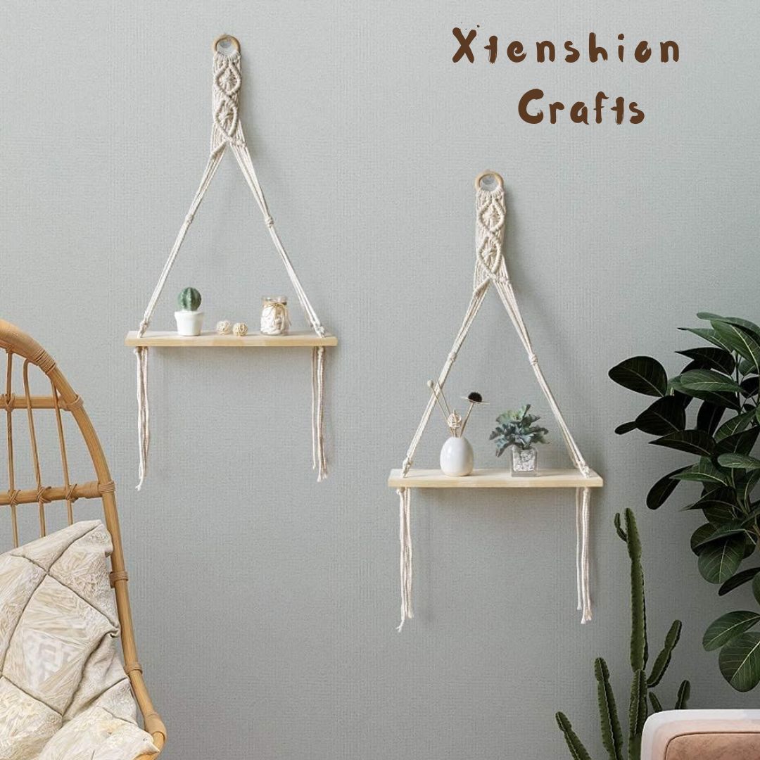 wall macrame shelf – handmade wooden hanging organizer