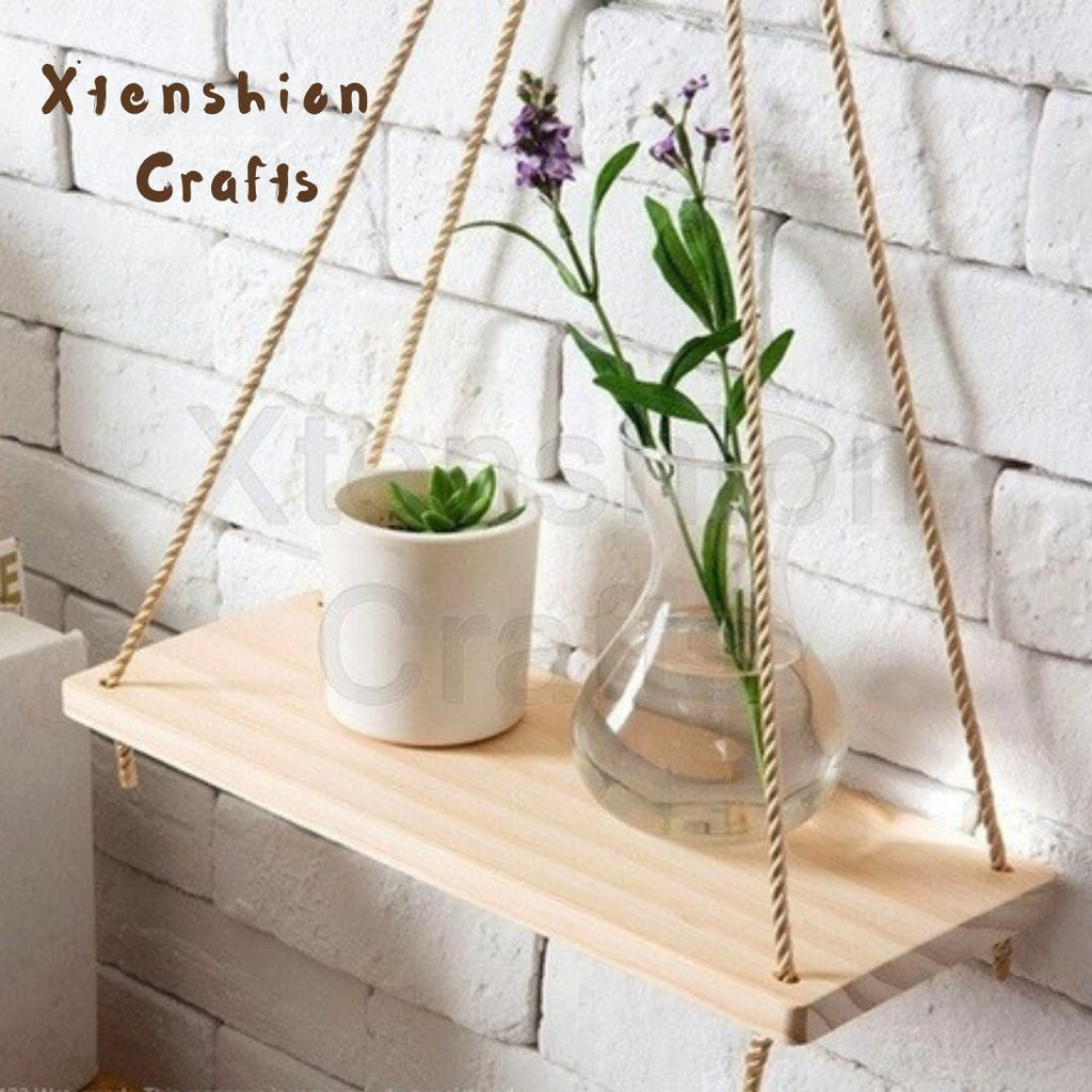 pine wood macramé wall hanging shelf – premium decorative accent
