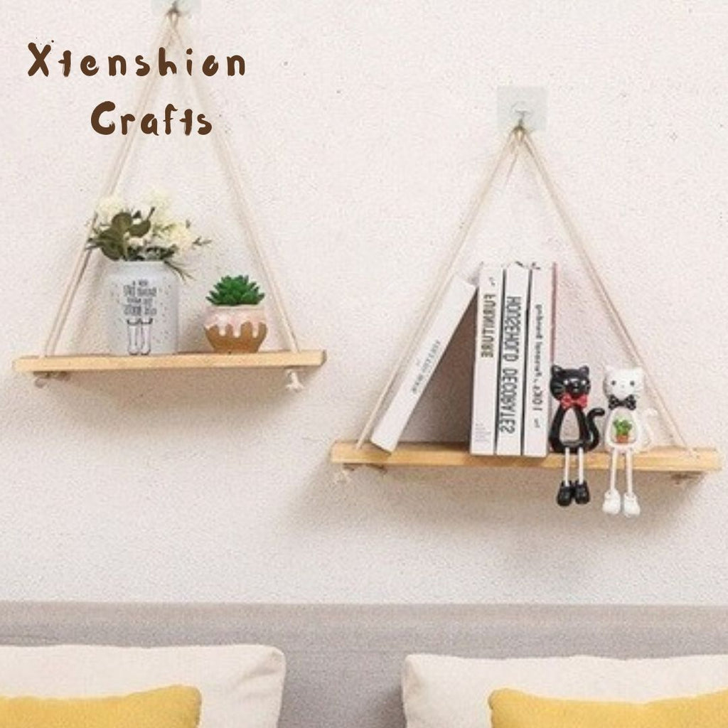 pine wood macramé wall hanging shelf – premium decorative accent