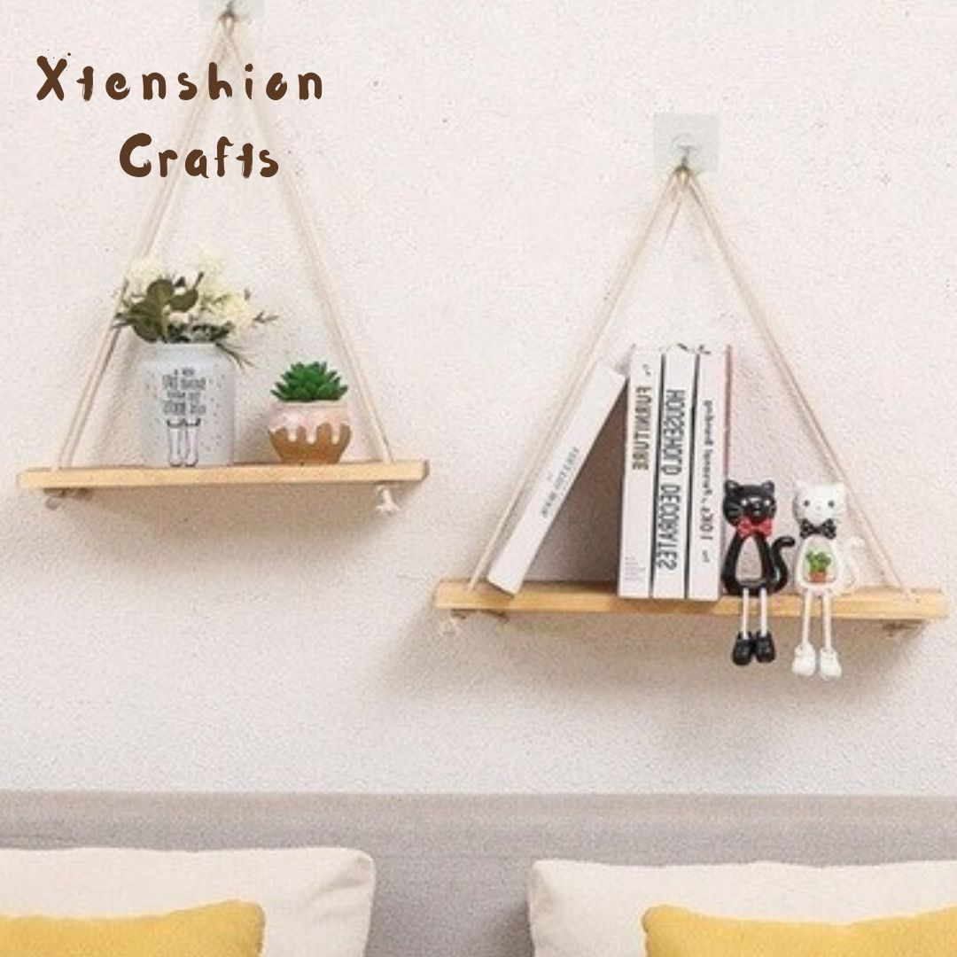 pine wood macramé wall hanging shelf – premium decorative accent