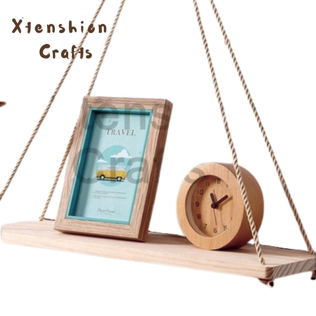 pine wood macramé wall hanging shelf – premium decorative accent