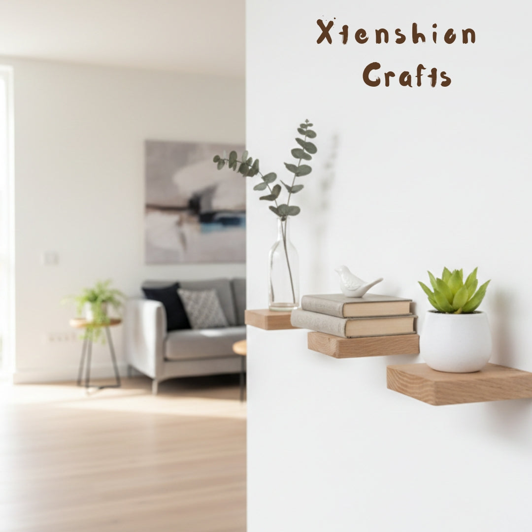 wooden floating wall shelves – set of 3