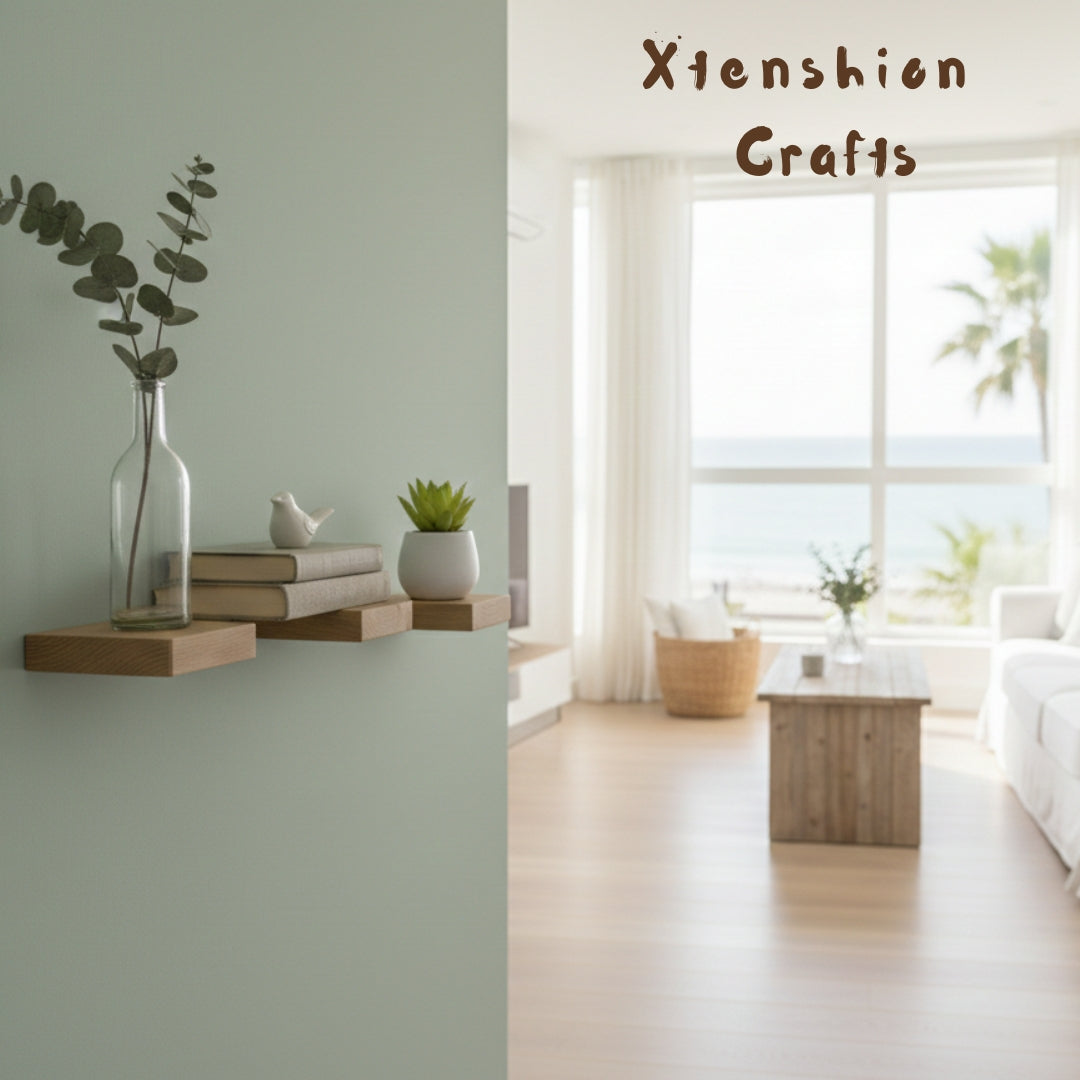 wooden floating wall shelves – set of 3