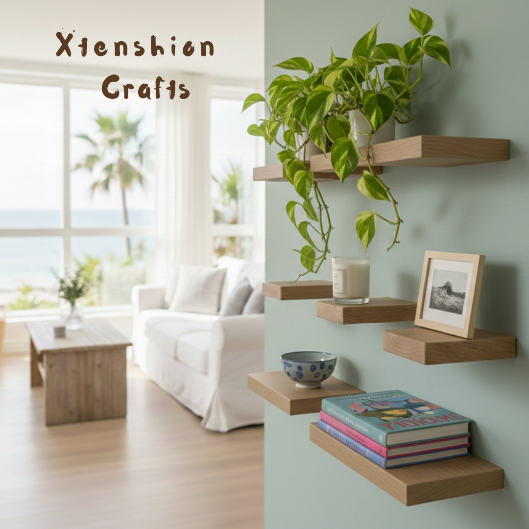 wooden floating wall shelves – set of 3