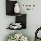 ZigZag Floating Wall Mount Corner Shelf – 2 Tier Wooden Display Shelf