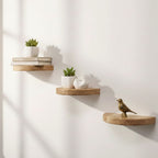 semi circle rustic pine wood floating wall shelves – set of 3