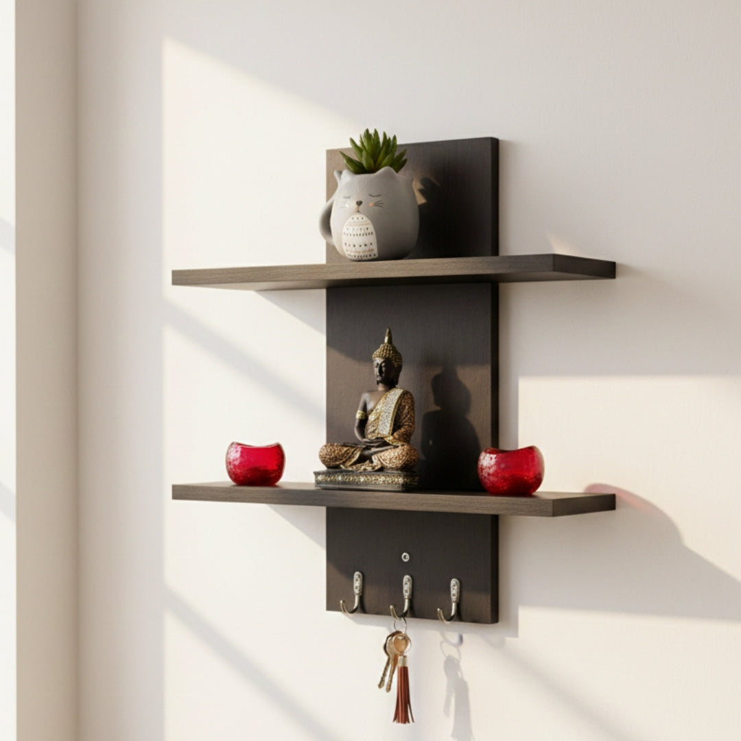 wooden wall shelf & key holder – montessori style organizer