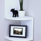 ZigZag Floating Wall Mount Corner Shelf – 2 Tier Wooden Display Shelf
