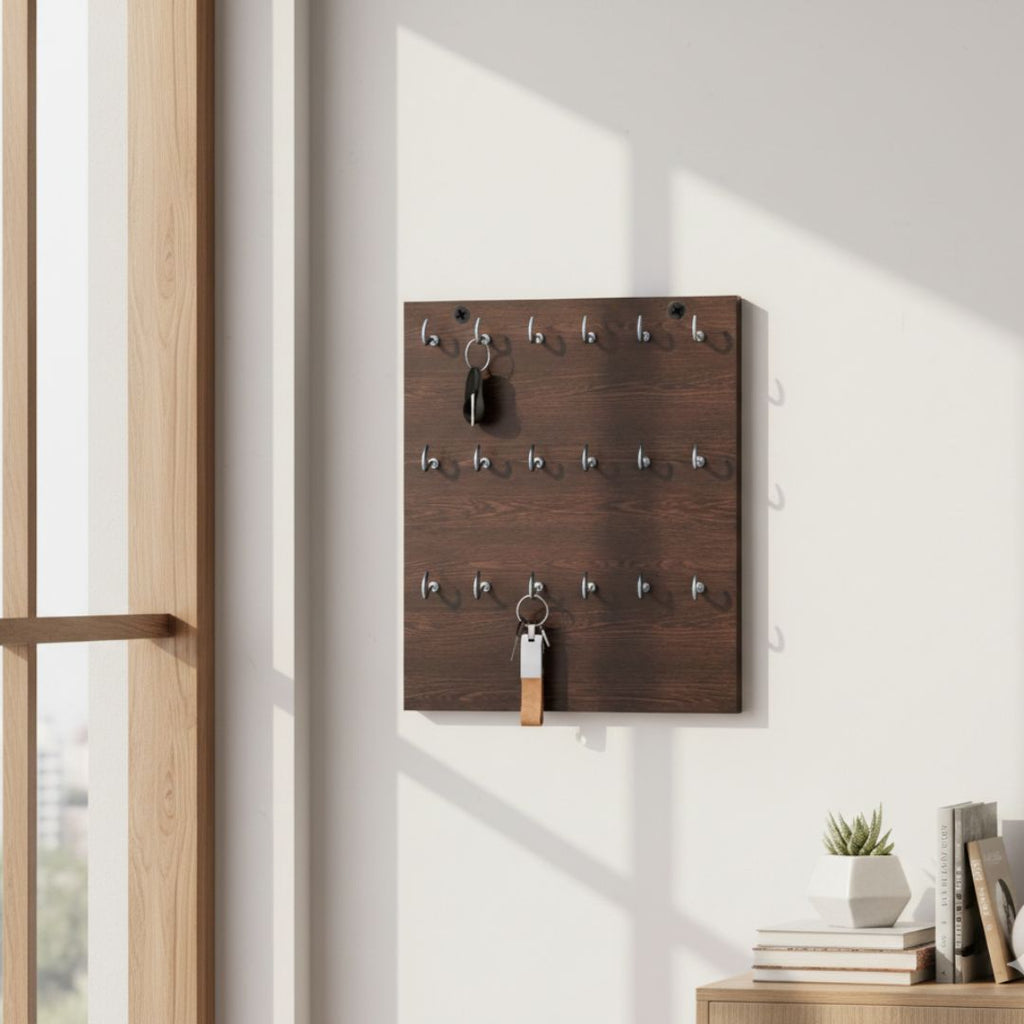18 hook wooden key holder for wall – multi purpose key organizer