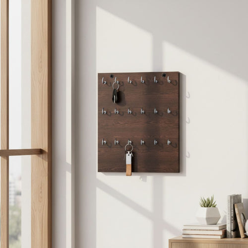 18 hook wooden key holder for wall – multi purpose key organizer