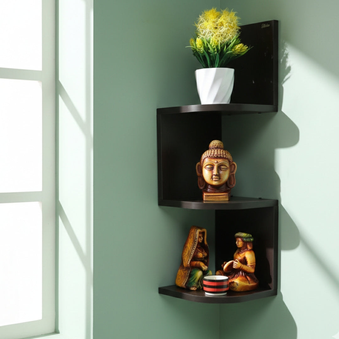 zig zag wall mounted wooden shelf – 3 tier | red finish