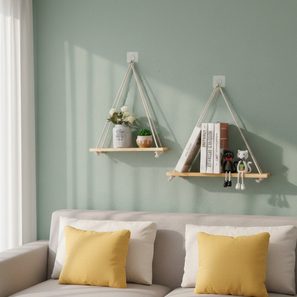 pine wood macramé wall hanging shelf – premium decorative accent
