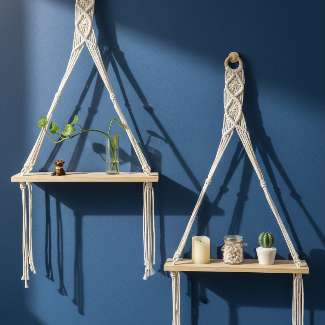 wall macrame shelf – handmade wooden hanging organizer