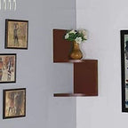 ZigZag Floating Wall Mount Corner Shelf – 2 Tier Wooden Display Shelf