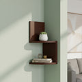 zigzag floating wall mount corner shelf – 2 tier wooden display shelf