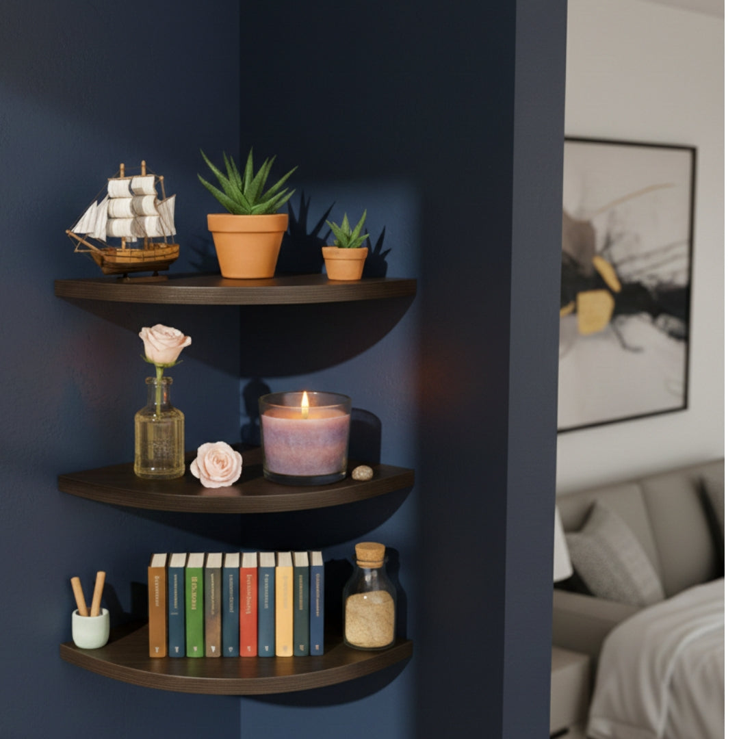 3 tier corner floating wall shelf