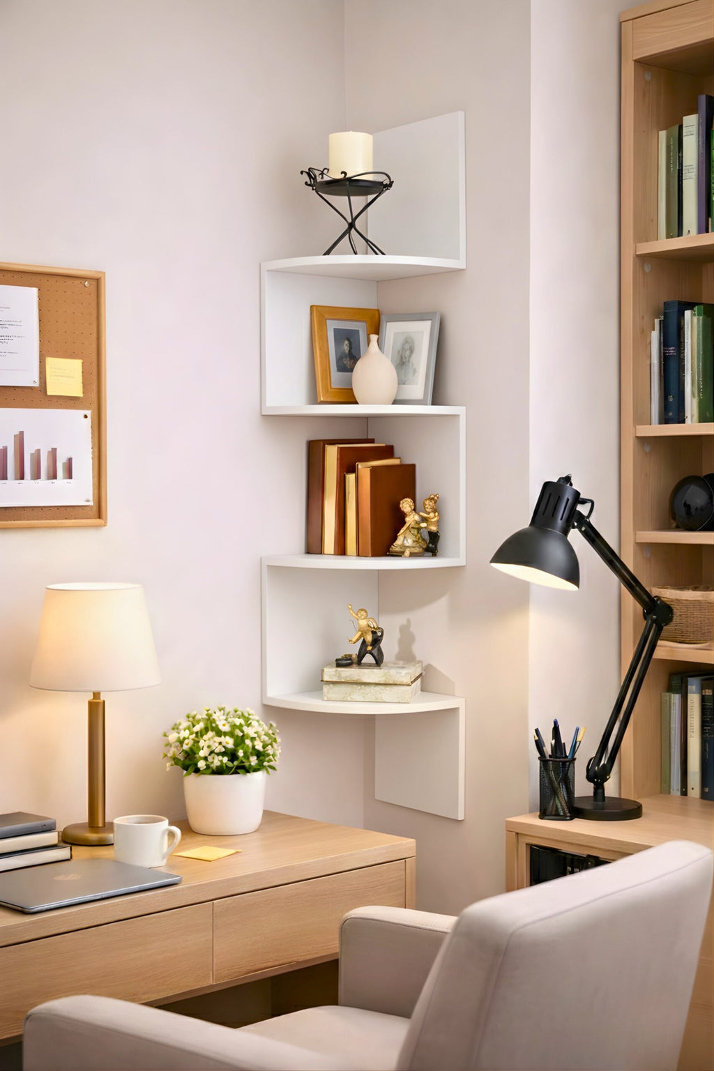 Corner Wooden Wall Shelf – 4 Tier Zigzag Space Saving Wall Mounted Shelf for Living Room & Home Decor