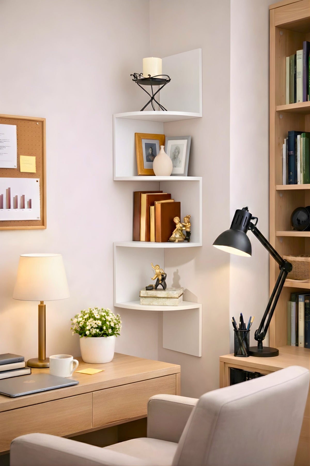 Corner Wooden Wall Shelf – 4 Tier Zigzag Space Saving Wall Mounted Shelf for Living Room & Home Decor