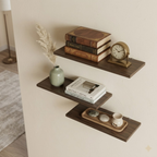 Wooden Wall Shelf for Living Room | Floating Wood Wall Shelves | Set of 3 | Dark Walnut | 40 x 20 cm