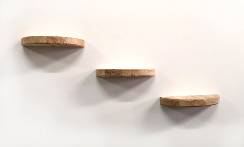 semi circle rustic pine wood floating wall shelves – set of 3