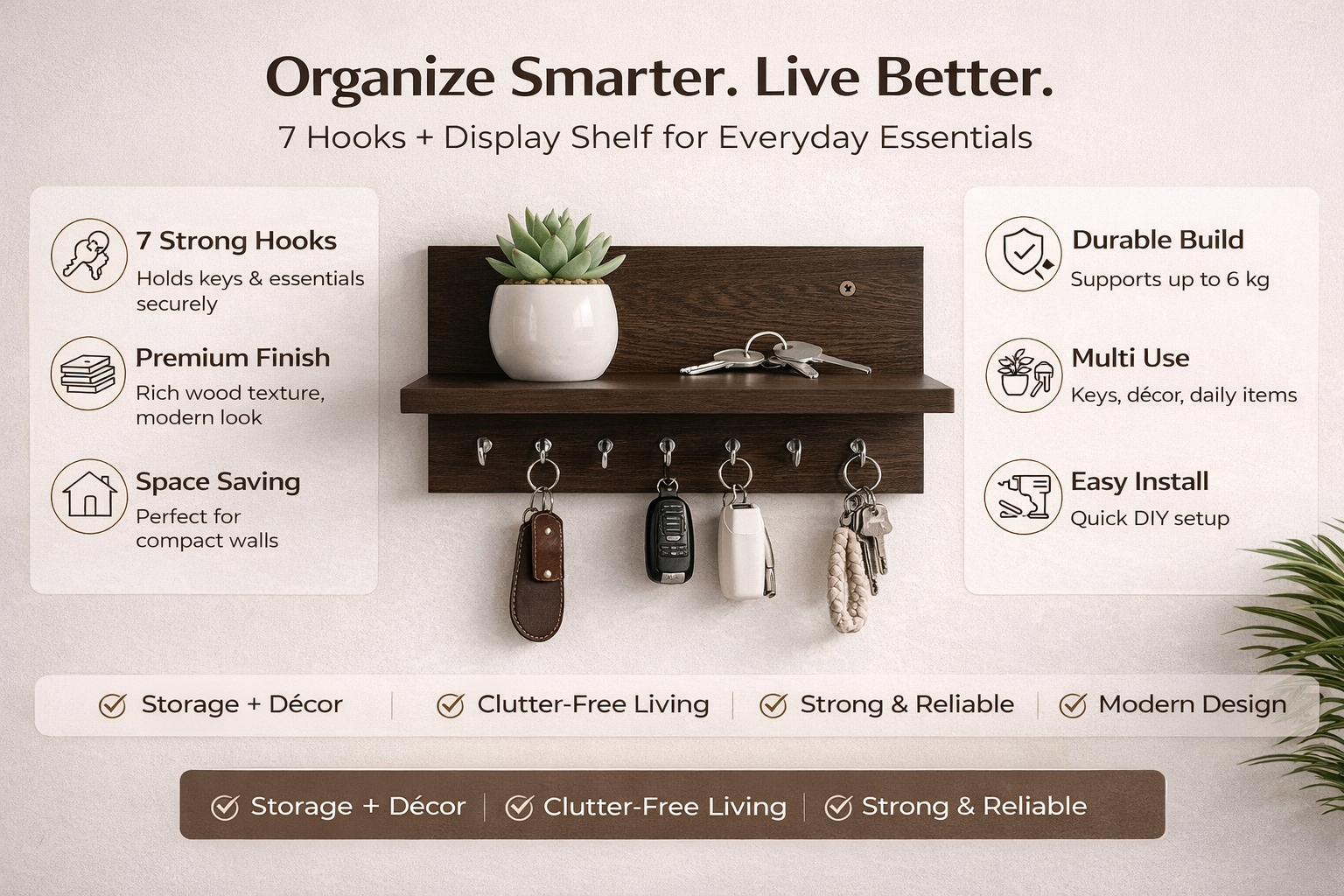 Stylish Wooden Wall Shelf with Key Holder for Kids — Montessori Style Organizer 8 Stylish Wooden Wall Shelf with Key Holder for Kids — Montessori Style Organizer - Image 8