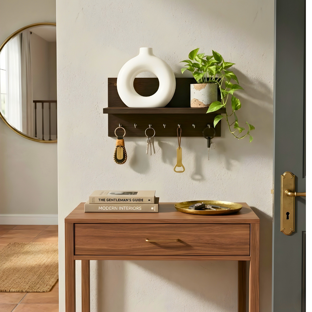 Stylish Wooden Wall Shelf with Key Holder for Kids — Montessori Style Organizer 5 Stylish Wooden Wall Shelf with Key Holder for Kids — Montessori Style Organizer - Image 5