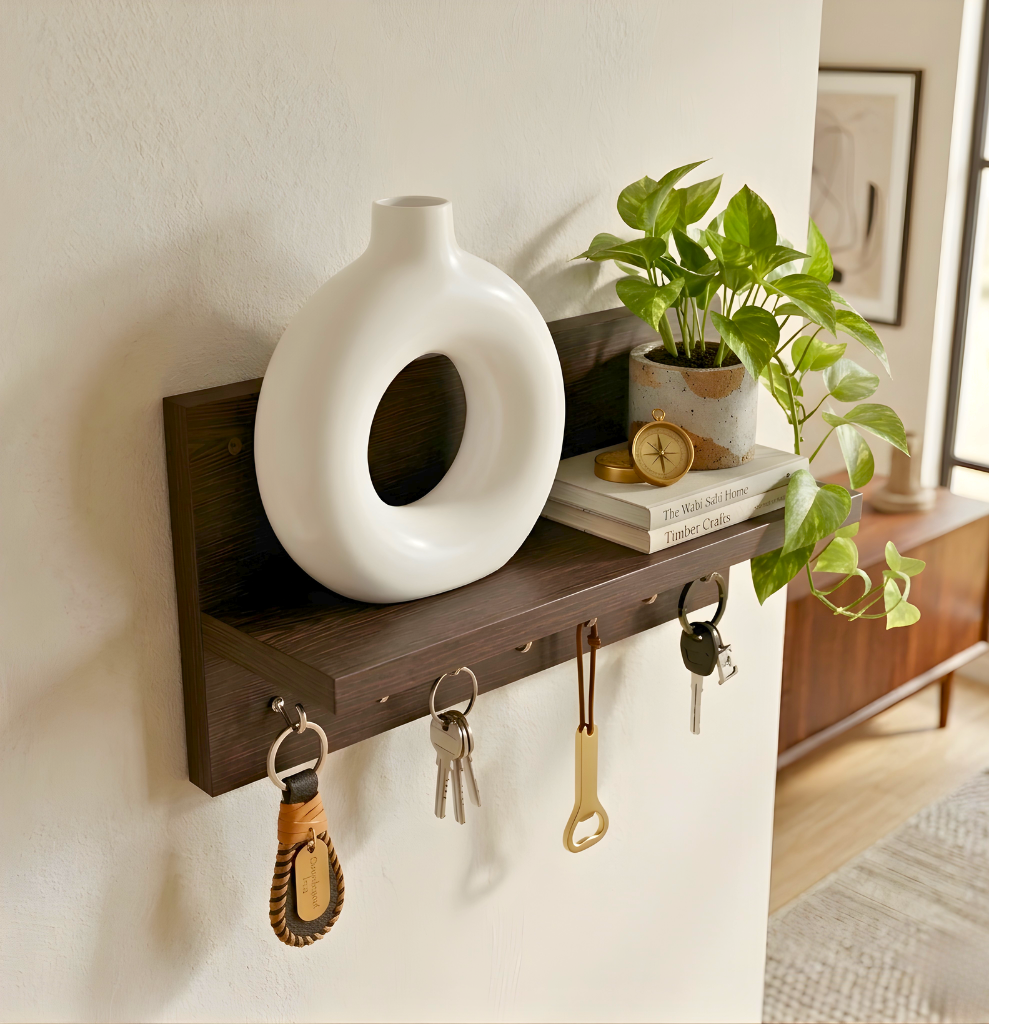 Stylish Wooden Wall Shelf with Key Holder for Kids — Montessori Style Organizer 3 Stylish Wooden Wall Shelf with Key Holder for Kids — Montessori Style Organizer - Image 3