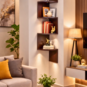 Wooden corner Shelf for living room
